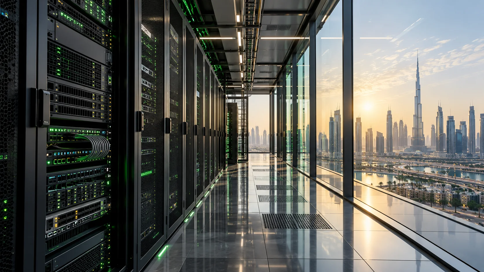 Conceptual view of connected data infrastructure overlooking Dubai
